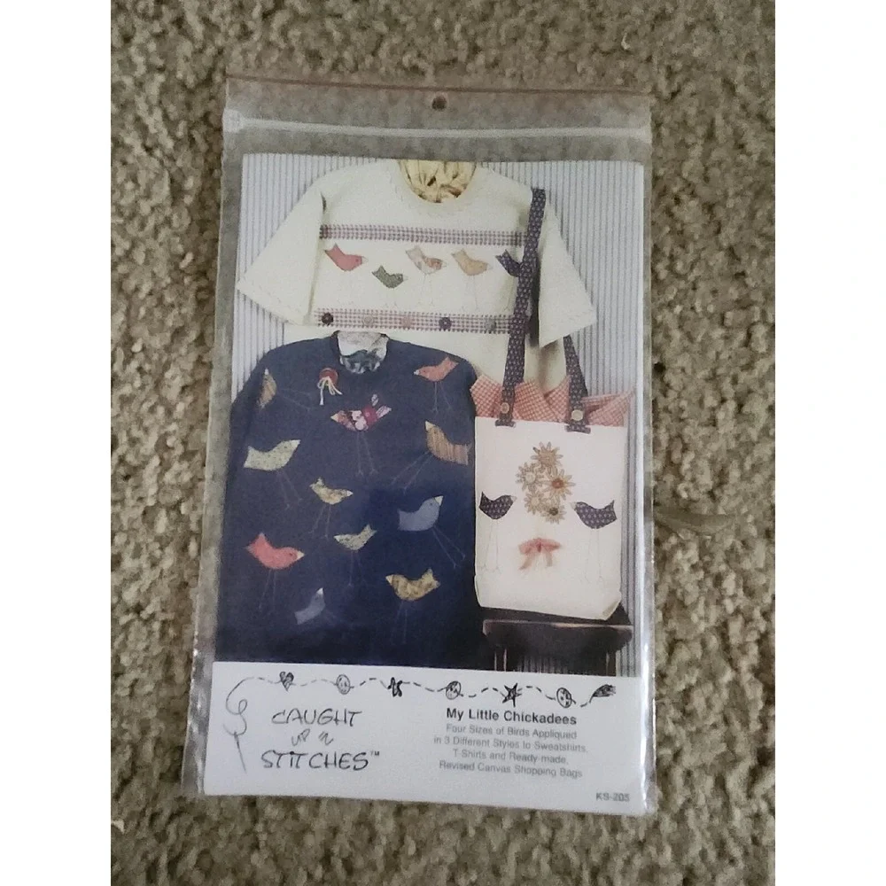 My Little Chickadees Applique Pattern Caught up in Stitches Shopping Bag T-Shirt